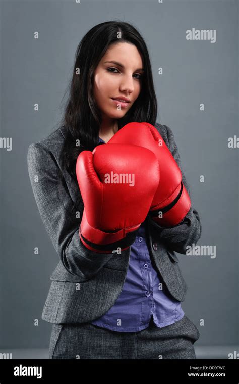 Young Woman Wearing Boxing Gloves Portrait Close Up Stock Photo Alamy