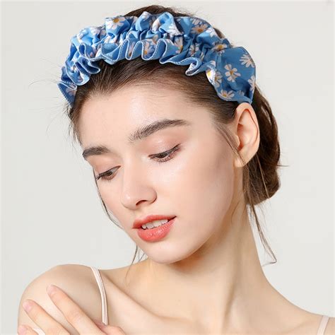 Sweet Flower Hair Wrapping Folds Elegant Hairband Headdress Hair Hoop Headband Plaid Fabric
