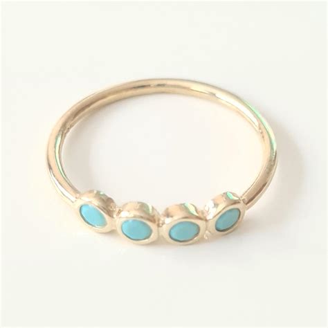 Four Turquoise Stone Ring For Women 14K Real Solid Gold Etsy