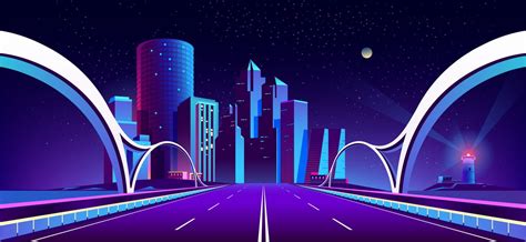Free Vector Background With Night City In Neon Lights