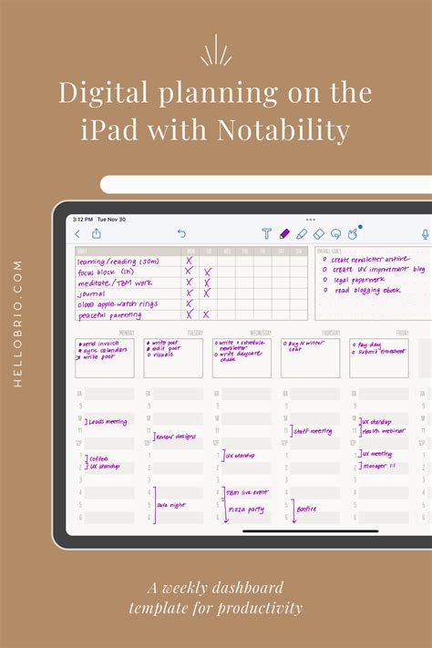 Digital Planning With A Weekly Template For Notability On Ipad — Hello Brio