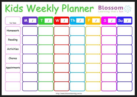 Free Printable Weekly Planner For Kids Printable Template Calendar