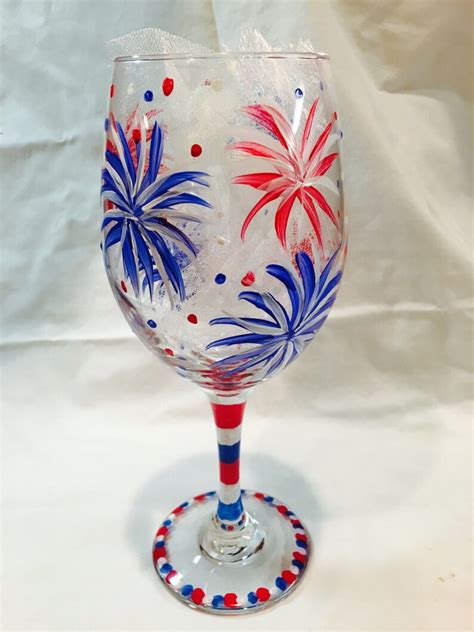 Fourth Of July Hand Painted Wine Glass Etsy