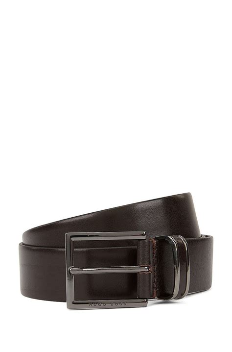 Hugo Boss Belt In Smooth Leather With Polished Gunmetal Keeper Dark