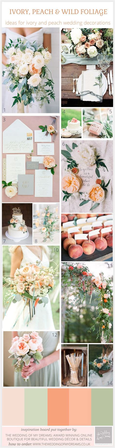 Ivory Peach And Wild Foliage Wedding Ideas Peach Wedding Flowers