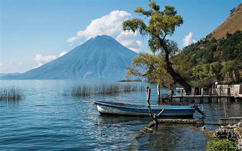 guatemala, Boat, Tree, Lake, Volcano, Lakes, Boats, Reflection Wallpapers HD / Desktop and ...