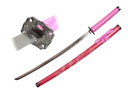 Pink Katana Sword With Dragon Engraved Scabbard