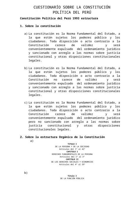 Doc Constitución Política Del Perú 1993 Estructura Dokumentips