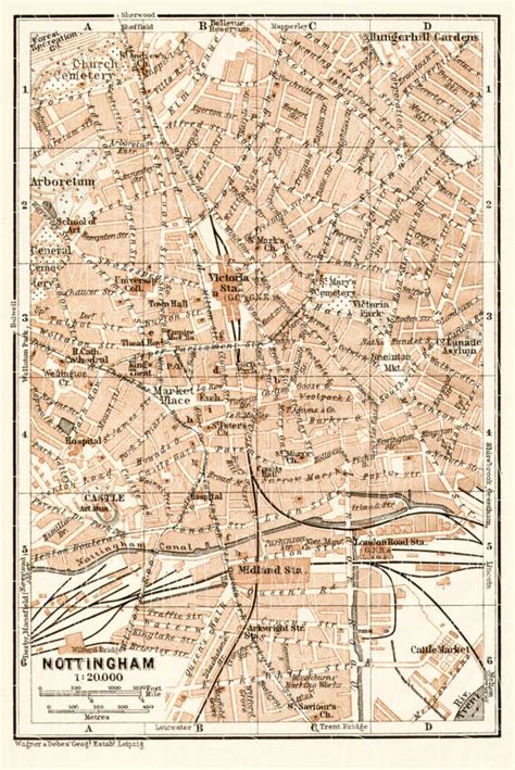 Old Map Of Nottingham In 1906 Buy Vintage Map Replica Poster Print Or