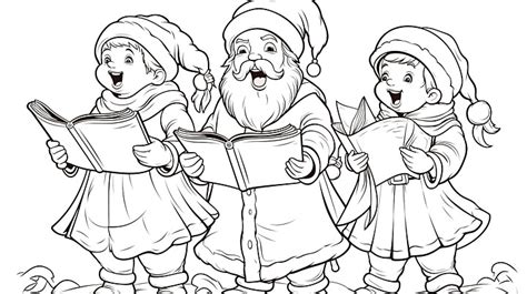 Cartoon Santa Clauses Singing A Christmas Carol Coloring Page