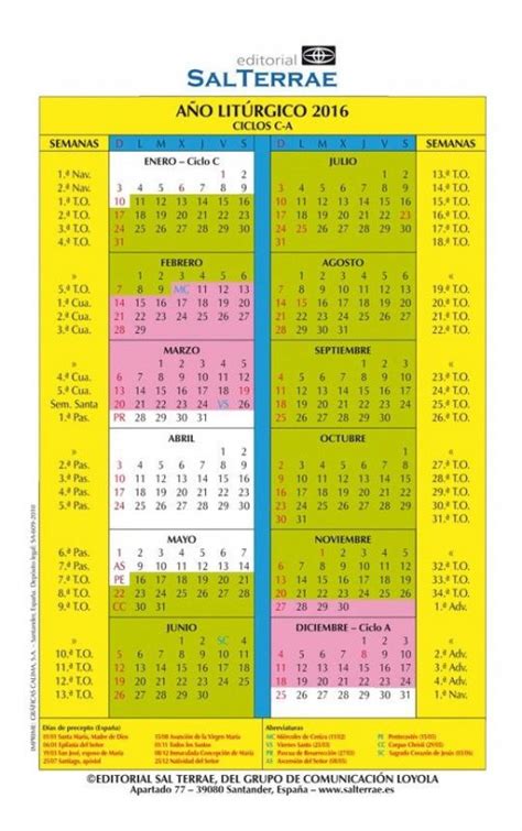Calendario Liturgico 2018 Scarica