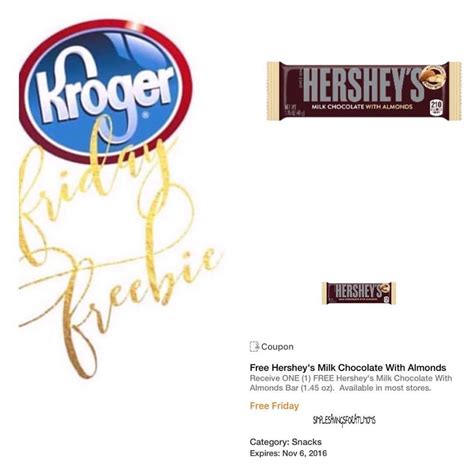 Kroger Friday Freebie Free Hersheys Milk Chocolate With Almonds Candy
