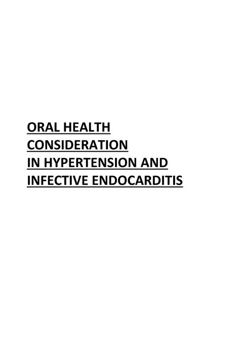 Oral Health Considerations In Hypertension And Infective Endocarditis