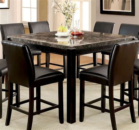 Cm3823bk Pt Contemporary Black Genuine Marble Counter Height Table Set