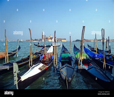 Gondolas And San Giorgio Maggiore Island Venice Italy Stock Photo Alamy
