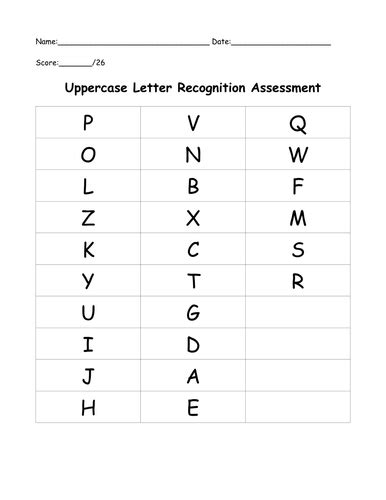 Uppercase Letter Recognition Assessment Worksheetscity