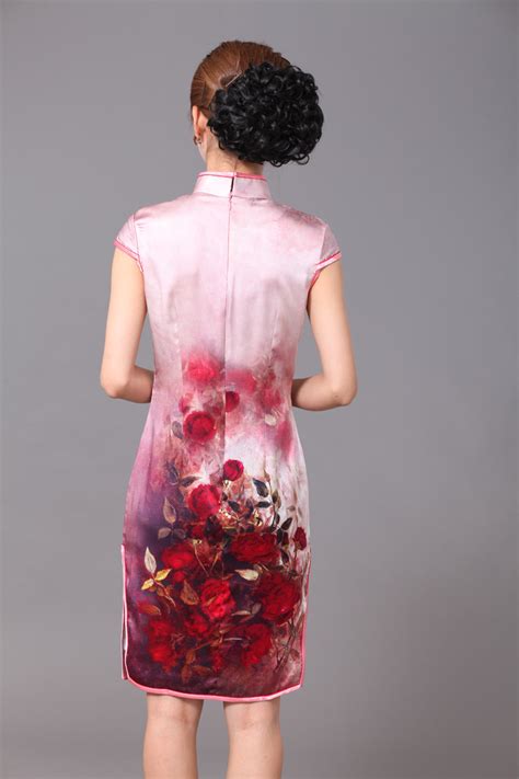 brilliant red peony flowers silk cheongsam qipao cheongsam and dresses women