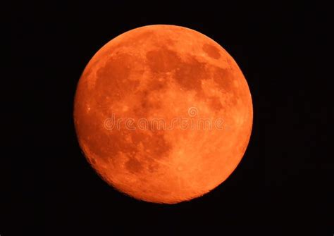 Orange Moon In Waxing Crescent Phase Stock Image Image Of