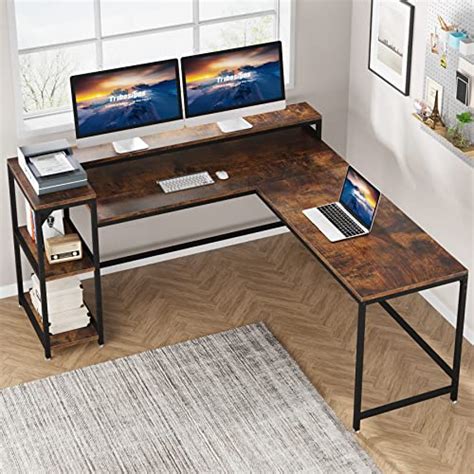 Buy Tribesigns L Shaped Desk With Monitor Stand And Storage Shelves