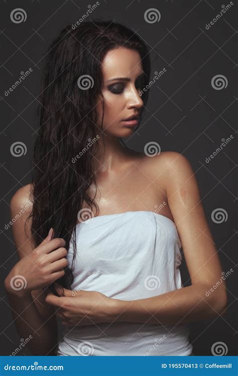 Wet Beauty Portrait Stock Image Image Of White Female 195570413