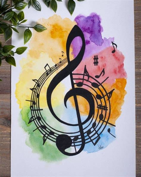 Giclée Print Treble Clef Music Watercolour Vibrant Rainbow Etsy Uk