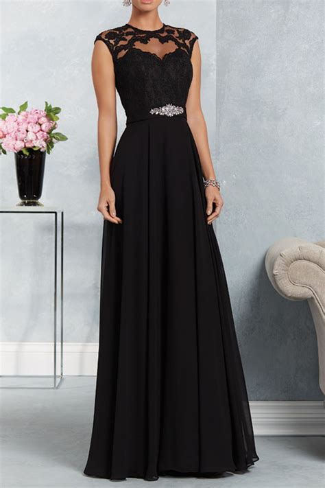 A Line Beaded Lace Chiffon Long Black Mother Of The Bride Dresses 602165