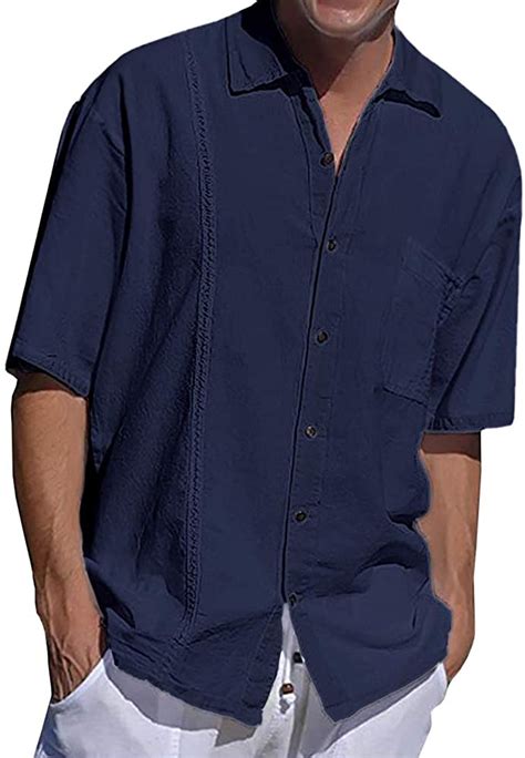 Makkrom Mens Linen Short Sleeve Shirt Casual Button Down Cuban
