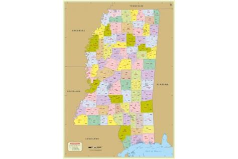 Buy Mississippi Zip Code Map With Counties Online