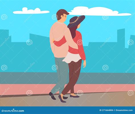 Couple Walking In A Park Young Guy And Girl Hugging Walking In Evening Alley Romantic Walk