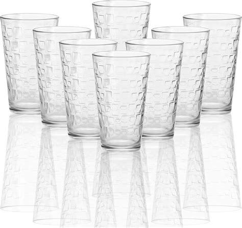 Circleware Blocks Set Of 8 Heavy Base Highball Drinking Glasses Tumblers Ice Tea
