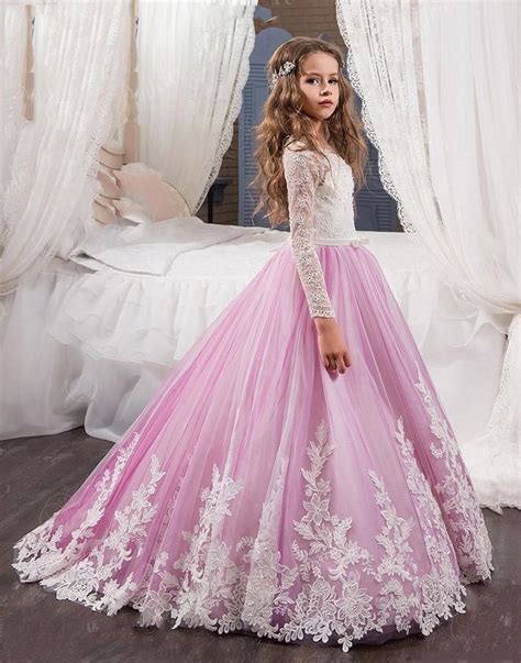 long sleeves little princess flower gilr dress pageant dress 2t 3t 4t 5t 6t 7t dre… flower