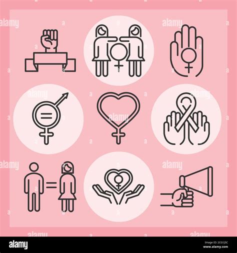feminism movement icon female rights pictogram line icons pack vector illustration stock vector