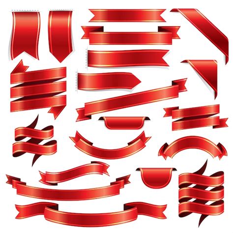 Conjunto de patrón de decoración de cinta roja Vector Premium