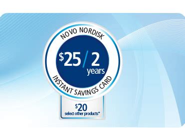 With the card commercially insured patients will receive a free box of novo nordisk needles and a maximum monthly savings of $400 for up to 24 months. Savings and Financial Assistance for Diabetes Patients | NovoMedLink