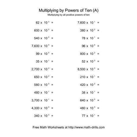 Multiply Whole Numbers By Powers Of 10 Worksheet