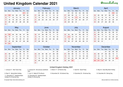Calendar Horizontal Grid Sunday To Saturday Bank Holiday United Kingdom