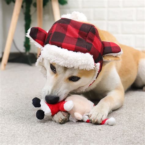 Lovely Dog Hat Winter Warm Knitted Plaid Caps Scarf 2pcsset Pet Puppy