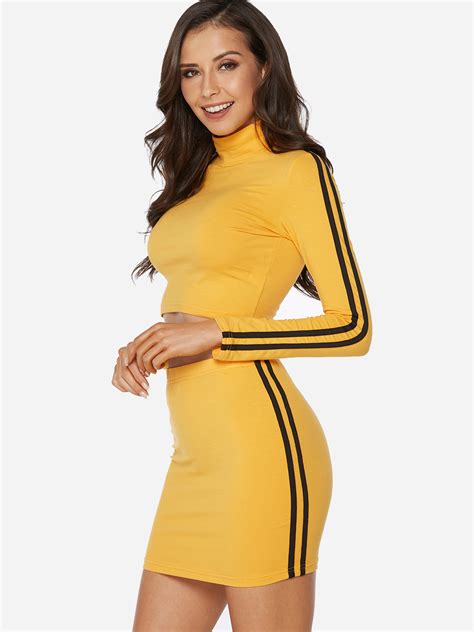 Yellow Turtleneck Long Sleeves Top And Mini Skirt Co Ord Us2199 Yoins