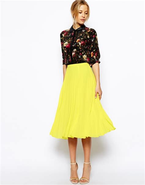 Yellow Full Skirt Asos Collection Pleated Midi Skirt Where To Buy
