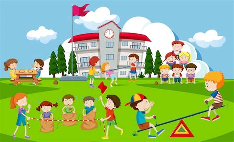 Kids Playing At School Playground Vector Premium Download