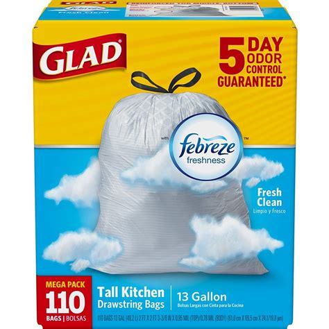 Glad 13 gallon trash can liners ensure a tight grip on the garbage. Glad OdorShield Tall Kitchen Drawstring Trash Bags ...