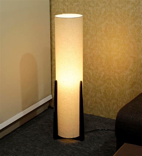 Buy White Fabric Shade Floor Lamp With Brown Base By Craftter Online
