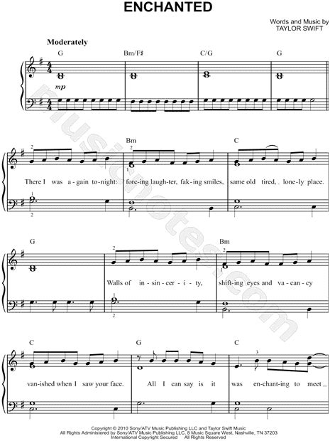 Print And Download Sheet Music For Enchanted By Taylor Swift Sheet