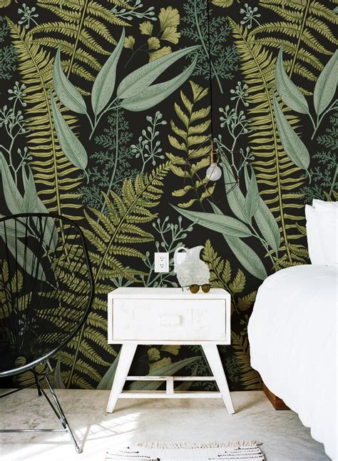 Botanical Greenery Peel And Stick Wallpaper Fern Wallpaper Etsy