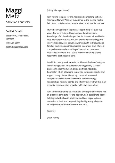Addiction Counselor Cover Letter Example Free Guide