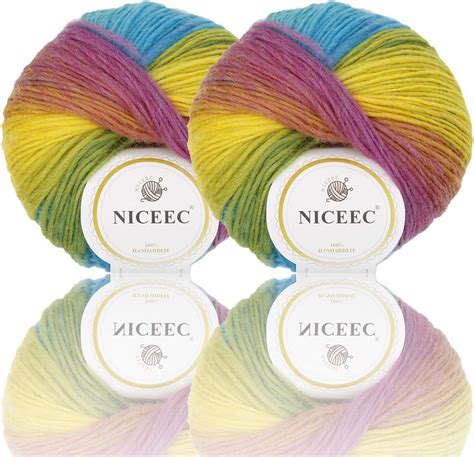 2 Skeins Rainbow Soft Yarn 100 Wool Gradient Multi Color