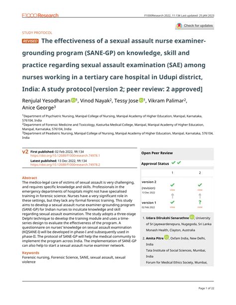 Pdf The Effectiveness Of A Sexual Assault Nurse Examiner Grounding Program Sane Gp On