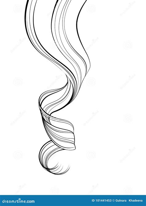 sketch graphic women`s beautiful curly hair vector template hair isolated over white