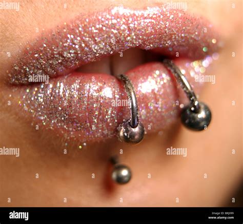Close Up Of A Girls Pierced Lips Stock Photo Alamy