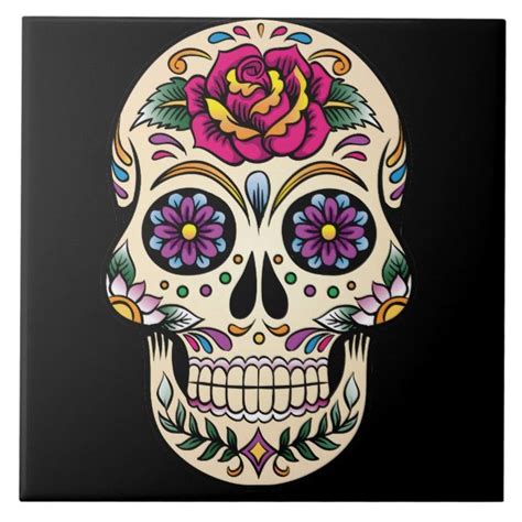 Day Of The Dead Sugar Skull With Rose Ceramic Tile Dayofthe Sugar